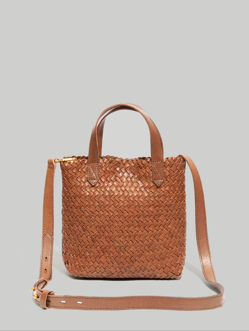 Madewell Small Transport Crossbody Woven Leather Bag Purse Tote Brown Orange Tan